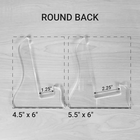 Premium Acrylic Router Template Set For Standing Cutting Boards, Hella Tough Charcuterie Stencil, showing round back templates 4.5" x 6" and 5.5" x 6".