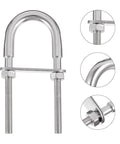 Front view of BEBEMOKO stainless steel U-bolt clamp with nuts and washers, M6x90, 304 SS for marine fastening
