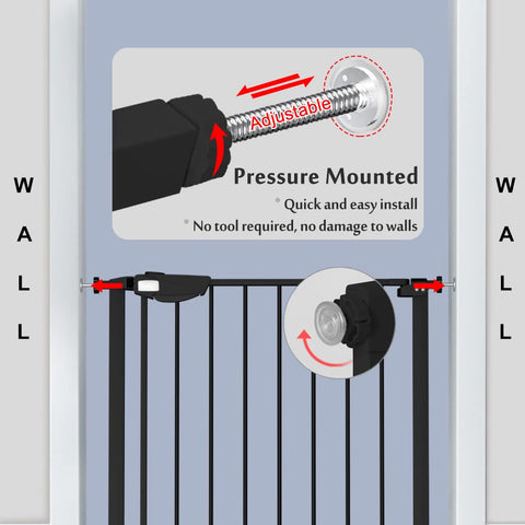 Close-up of Triple Lock Baby Gate For Stairs And Doorways Extra Wide 31 To 86 Inches Pressure Mounted Walk Through Safety Gate installation.