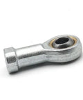 Close-up of 8mm female metric threaded rod end bearing, right hand ball joint for smooth steering repairs.