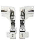 Integrated Fridge Door Hinge Set for Left and Right Doors, Hettich 5.0 41.5 Type, silver, robust construction, front view