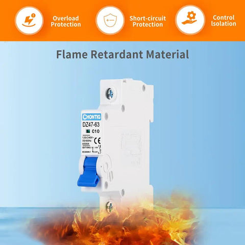 10 Amp Miniature 1 Pole Circuit Breaker Pack Of 2 With DIN Rail Mount For 120V And 240V AC Protection Ideal For Solar Panels RV Power Center And Home Electrical Systems With Fast Instant Trip Technology, white flame retardant breaker