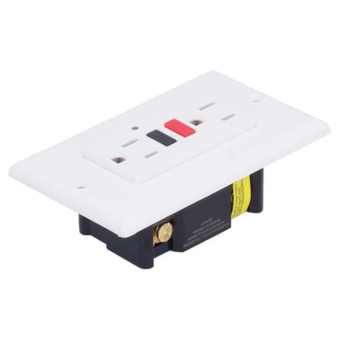 Pro Grade GFCI Smart Ground Fault Protection Socket For Indoor Outdoor Use Rock Solid Overvoltage Protection Auto Blocks Shock Hazard Fast Super Easy Install Plus Hardware For Reliable AC120V Power Safety, white 15 Amp GFCI receptacle.