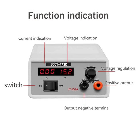 Front view of Adjustable DC Power Supply With Digital Display Regulated Bench Lab PSU Variable Output 1.5V To 15V 2A Max