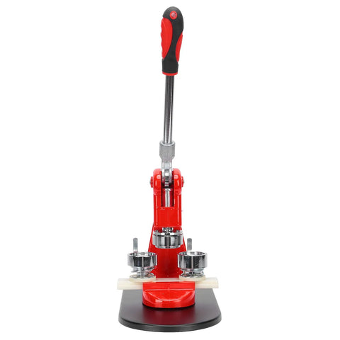 Premium Metal Badge Machine Button Maker For Custom DIY Gifts And Crafts Easy Assembly with red handle and stainless steel components.