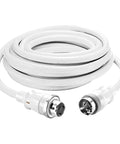 Workhorse Fifty Amp Shore Power Cable Set With Twist Lock Plugs, 25 feet, heavy duty, white vinyl exterior, durable connectors.