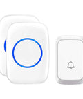 Long Range Wireless Doorbell Kit With One Button And Two Plug In Receivers, 60 Chimes, 5 Level Volume, Over 1000 Feet Range, No Batteries Required For Receivers, Easy Setup, White, showing two receivers and one button.