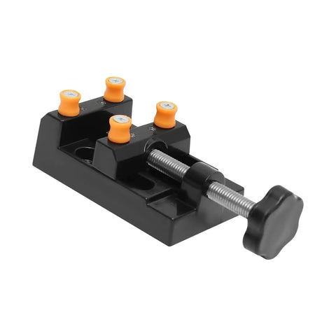 Heavy Duty Mini Drill Press Vise Clamp For Jewelry Milling And Wood Carving Rock Solid Bench Vice with orange rubber grip.