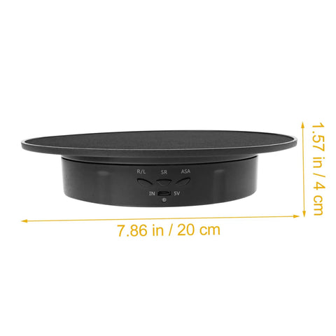 Smooth Rotating Jewelry Display Stand With Adjustable Speed Motorized Turntable For Retail Store Showcase And Product Photography Features black base and USB connectivity.