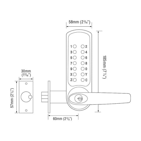 Heavy Duty Gate Lock Kit Featuring Keyless Mortise Latch And Brush Finish For Metal Gates dimensions and design layout