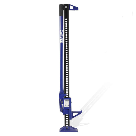 Heavy Duty Farm Jack 3 Ton 6600 Lb Capacity 48 Inch High Lift Steel Off Road Ratcheting Utility Jack, blue, side view