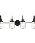 Four Light Black Vanity Light Fixtures With Clear Glass Shades Dope Industrial Wall Sconces For Bathroom Hallway Kitchen Living Room Modern Rustic Indoor Lighting