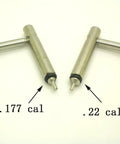 Short Style Black Aluminum Breech Kit with stainless bolt probe for Crosman CO2 pistols, showing .177 and .22 cal probes.