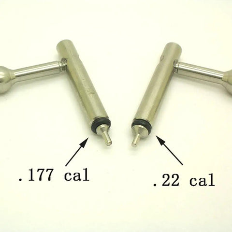 Short Style Black Aluminum Breech Kit with stainless bolt probe for Crosman CO2 pistols, showing .177 and .22 cal probes.