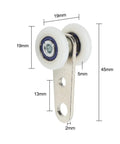 Heavy Duty Metal Bearing Sliding Door Pulley Block Kit With Two Wheels For Whisper Quiet Smooth Cabinet And Closet Track Hardware System Built For Heavy Loads And Long Lasting Performance Two Pack, 19mm wheels, 45mm bracket