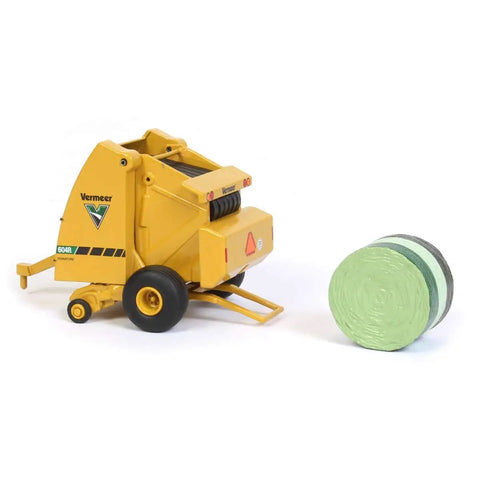 604R Round Hay Baler Diecast Model With Hay Bale One Sixty Fourth Scale For Collectors Realistic Detailing Ideal For Display And Model Railroading Not For Play Speccast Cust1639 - Yellow baler model with hay bale