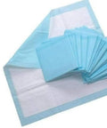 Premium LeakProof Disposable Bed Pads 23X36 Inch 50Count Ultra Absorbent Underpads stacked with a blue edge.