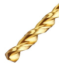 Pro Grade M42 Cobalt Drill Bit Set For Concrete Masonry Ceramic Tile And Stainless Steel With Wear Resistant Titanium Coating, close-up of twist drill bit.
