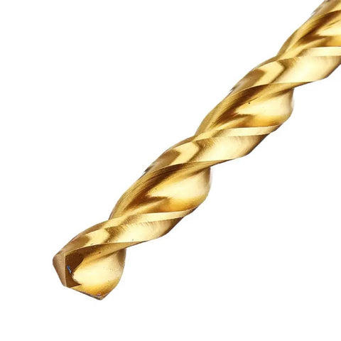 Pro Grade M42 Cobalt Drill Bit Set For Concrete Masonry Ceramic Tile And Stainless Steel With Wear Resistant Titanium Coating, close-up of twist drill bit.