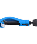 Heavy Duty PVC Tube Cutter With Easy Grip Handle For Effortless Cuts On PVC And Copper Pipes, iron and steel build, blue tool.