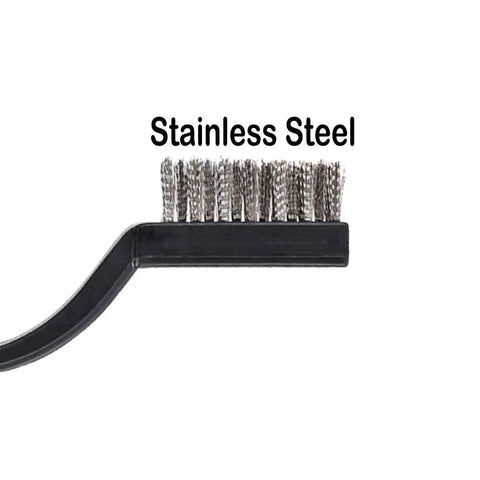 Close-up of stainless bristles on the 30 Piece Mini Stainless Steel Wire Brush Set With Curved Handle Masonry Scrubbers