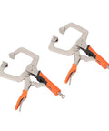 Heavy Duty 9 Inch Locking C Clamp Pliers With Rotating Pads For Welding And Woodworking, two clamps with orange grips and metallic finish
