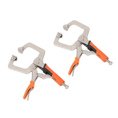 Heavy Duty 9 Inch Locking C Clamp Pliers With Rotating Pads For Welding And Woodworking, two clamps with orange grips and metallic finish