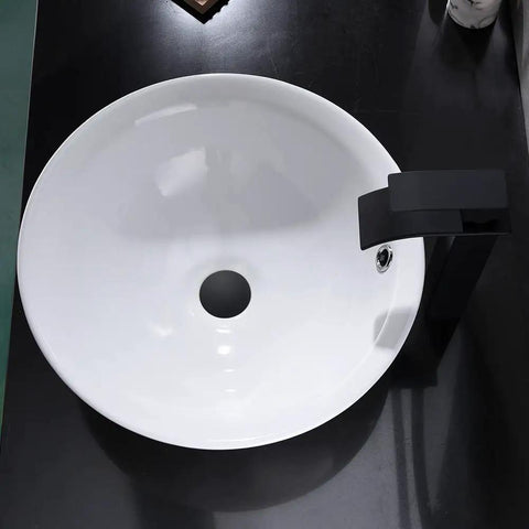 Top view of Ultra Sleek 16x16 Inch White Round Bathroom Sink Vessel Porcelain Ceramic For Above Countertop Install Fits Standard Faucet
