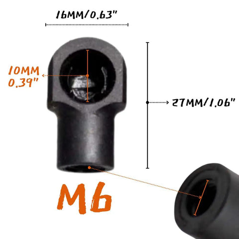 Gas Spring End Fittings Replacement Ball Stud Socket Joint M6 Female 10mm Thread Lift Support Connectors 4 Pack Durable PA66 Material Easy Install No Drilling Needed Plug And Play, M6 socket with 10mm thread, 16mm wide