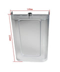 Front view of high capacity water tank for capsule coffee makers that work with Nespresso F111 EN500, showing dimensions.