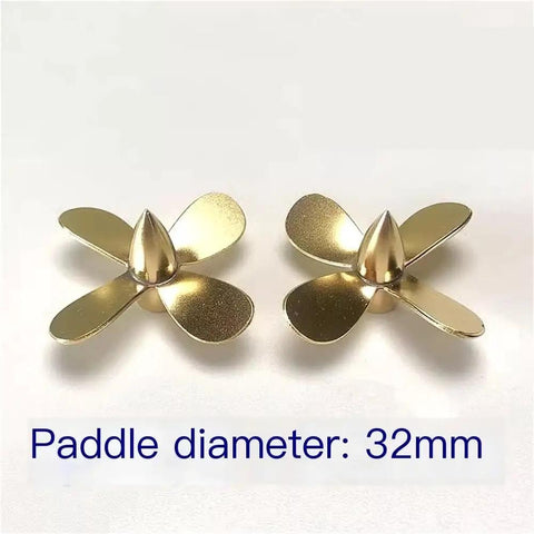 32mm Five Blade Brass Left Hand Propeller For RC Submarine Models with M3 Shaft Hole visible in close-up view