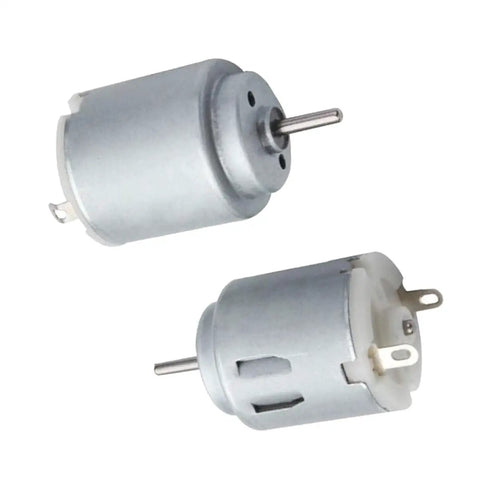 5 Pack 1-6V DC Mini Motors For RC Boats And Planes Dope Do It Yourself Hobby Kit 5000-20000RPM 21mm Diameter By 25mm Length 2mm Shaft Low Noise High-Performance Micro Motors For DIY Projects, showing two micro motors with 2mm shafts.