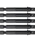 Heavy Duty Hex To Square Socket Adapter Kit Five Piece Set For Electric Drill Screwdriver Tools Quick Conversion Sleeve Install, 1/4 inch hex, black steel