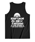 Men's Mechanics Tank Top Straight Up Comfy 100 Percent Cotton Sleeveless Shirt Featuring Keep Calm Graphic in black.