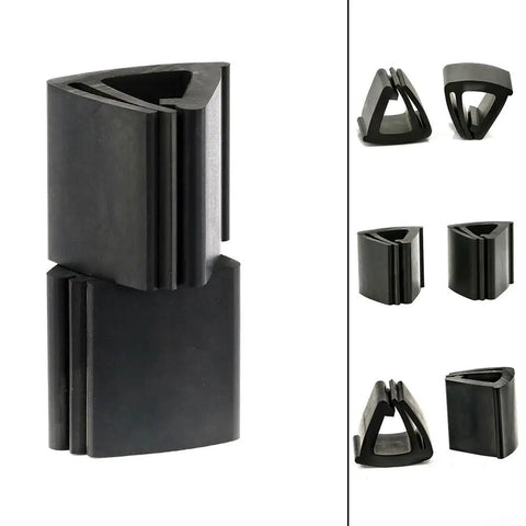 Golf Cart Windshield Top Grip Clips For Easy Setup No Drill Rubber Retaining Mounts Quick Install Windshield Clips Car Accessories Keeps Windshield Secure Model 102005801. Black rubber retaining clips for securing golf cart windshields with triangular design and easy install features. Various angles.