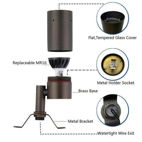 Low Voltage Outdoor Landscape Lighting For Tree Canopies And Soffits, Moonlighting Tree Hanging Down Lights With Wall Mount, Replaceable MR16 LED Bulb, Warm White Brass Finish, Durable Brass Construction