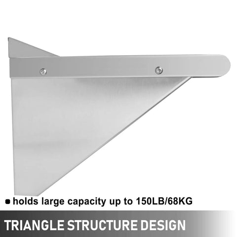 Stainless Steel Wall Mount Shelf 12x24 Inches Heavy Duty Kitchen Utility Rack Space Saver with triangle structure design