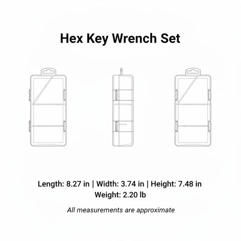 Snag This 9 Piece Hex Key Wrench Set For Quick Furniture Assembly And Gear Repair, Featuring A Tough PVC Case With Secure Lock Buckle To Keep Every Size Tool Safe And Organized For Any DIY Project Or Professional Job Site Hustle, case dimensions shown