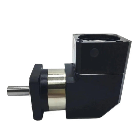 Right Angle Planetary Gearbox With Ratios 3 To 100 To 1 For Quick DC Motor Hookups featuring a steel assembly and compact design.