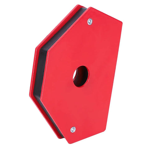 Heavy Duty Magnetic Welding Magnet Right Angle Holder With 25 Lbs Strong Holding Power For Precise Soldering and Metal Positioning Tasks On Workshop Tables, red metal design.