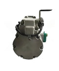 Badass Heavy Duty Electric AC Compressor For Sweet Ride Performance With Slick 110 Millimeter Pulley Four Five Groove Reliable Twelve Volt Power Supply Rock Solid Durability Premium Auto Parts Replacement front view with electrical connectors.