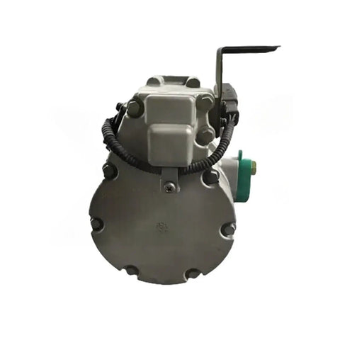Badass Heavy Duty Electric AC Compressor For Sweet Ride Performance With Slick 110 Millimeter Pulley Four Five Groove Reliable Twelve Volt Power Supply Rock Solid Durability Premium Auto Parts Replacement front view with electrical connectors.