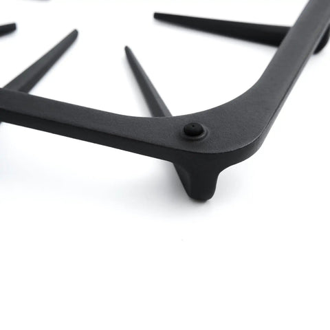 Close-up of a Beefed Up Heavy Duty Cast Iron Burner Grate Replacement For Gas Ranges Matte Enamel Finish Durable Top And Side Grates Easy To Clean Protects Cookware Fits Most Standard US Stoves 1 Pack corner detail