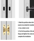 Diagram showing installation steps for 4 Pcs Concealed Cross Hidden Door Hinges For Cabinets 18mm Invisible 180 Degree Swing With Smooth Silent Close No Squeaks Zinc Alloy Build Easy Install For Wooden Doors And Cross Folding Cabinet Doors.