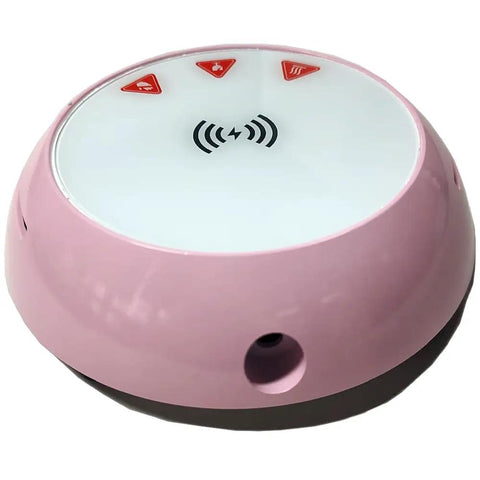 Top Shelf Electric Coffee Mug Warmer With Smart Temp Controls And Four Hour Auto Shutoff, pink wireless base with LED controls.
