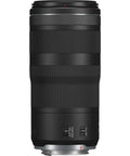 RF 100-400mm F5.6-8 IS USM Telephoto Zoom Lens for EOS R Series, side view showing control switches and sleek design.