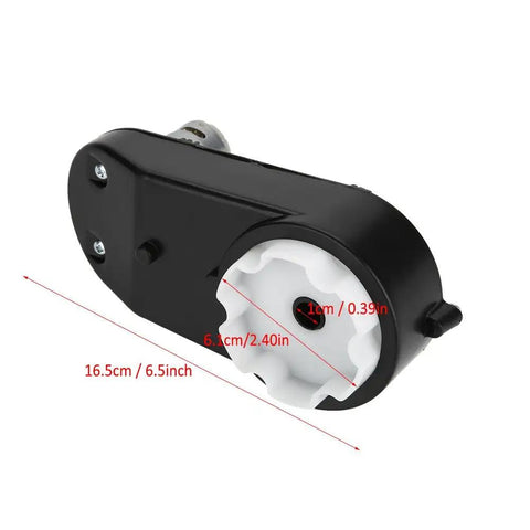 12V Kids Ride On Car Electric Motor RS390 Drive Engine, 12000-20000 RPM Adjustable High Power in black casing with dimensions
