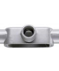 Top Shelf 3 Inch Form 5 Conduit Outlet Body Hot Dip Galvanized Iron Threaded Type T for electrical connections.