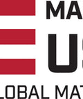 Image with Made in USA with Global Materials text and USA flag emblem on a white background.