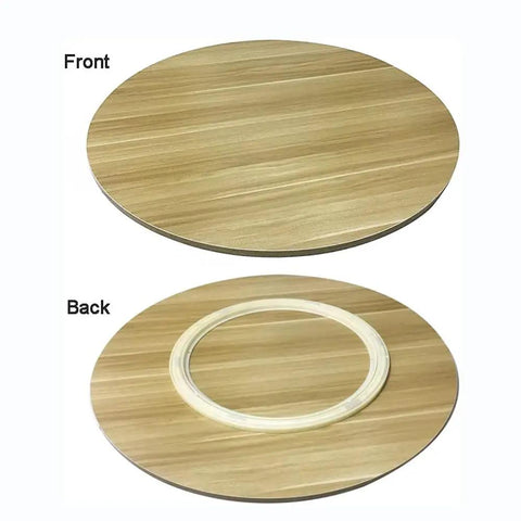 Front and back view of Heavy Duty Round Wooden Serving Tray With 360 Degree Lazy Susan Turntable Base For 40 Inch Dining Tables Walnut Finish